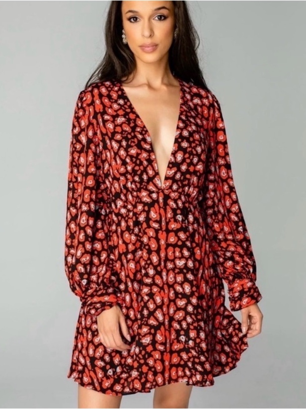 Buddy Love Parker - Red and Black Floral V-Neck Mini Dress